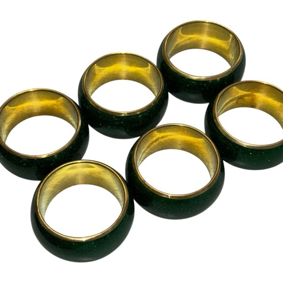 Robert Stanley Green Glitter and Gold Napkin Rings, set of 6 - Picture 2 of 4